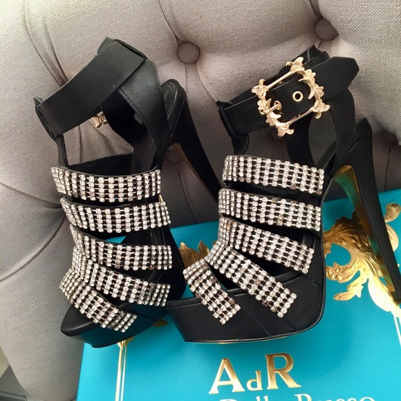 🩶 Anna Dello Russo H&M Black Crystal Heels Platform - Picture 9 of 11